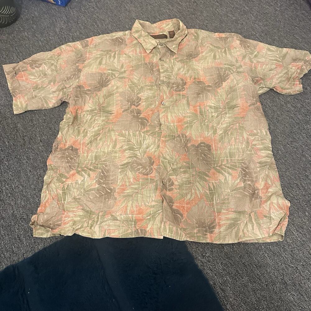 Tori Richard Beige Hawaiian Short Sleeve Pocket Shirt Size XL
